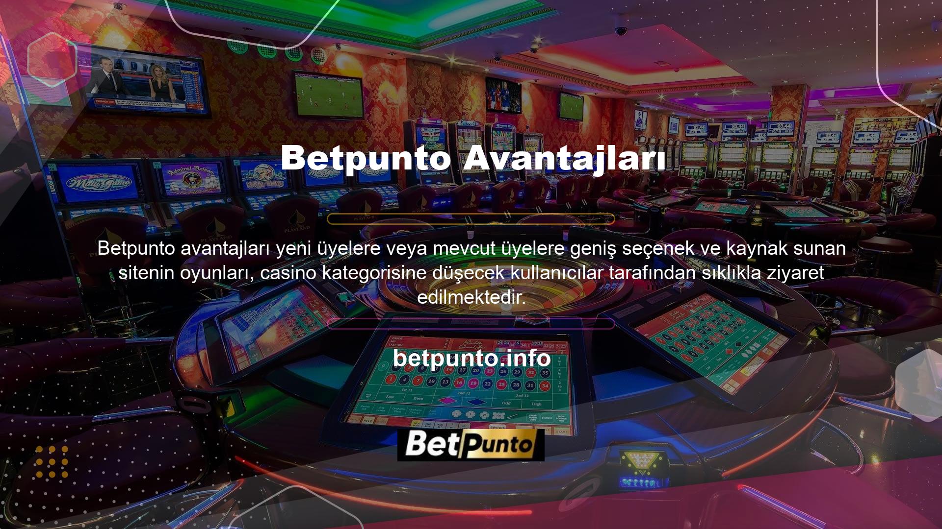 Sitenin geniş Betpunto casino oyunları yelpazesi, sistemleri ve diğer çeşitli faktörler, düzenli kullanıcıların ilgisini çeker ve sık ziyaretlerle sonuçlanır